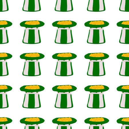 Illustration on theme Irish holiday St Patrick day, seamless headdress hats. Pattern St Patrick day consisting of many identical hats on white background. Hats it main accessory for St Patrick day.のイラスト素材