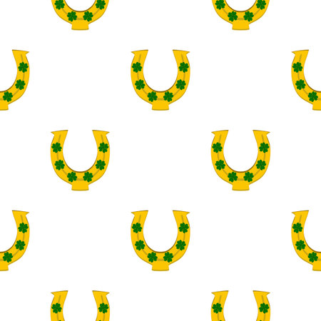 Illustration on theme Irish holiday St Patrick day, seamless horseshoes. Pattern St Patrick day consisting of identical horseshoes on white background. Horseshoes it main accessory for St Patrick day.のイラスト素材