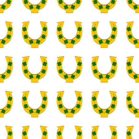 Illustration on theme Irish holiday St Patrick day, seamless horseshoes. Pattern St Patrick day consisting of identical horseshoes on white background. Horseshoes it main accessory for St Patrick day.のイラスト素材