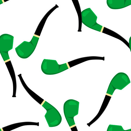Irish holiday St Patrick day, seamless green smoking pipes. Pattern St Patrick day consisting of many identical smoking pipes on white background. Smoking pipes it main accessory for St Patrick day.のイラスト素材