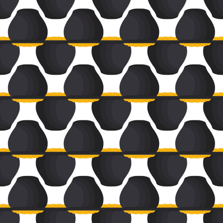 Illustration on theme Irish holiday St Patrick day, seamless pot of coins. Pattern St Patrick day of many identical coins in pot on white background. Pot for coins it main accessory for St Patrick dayのイラスト素材