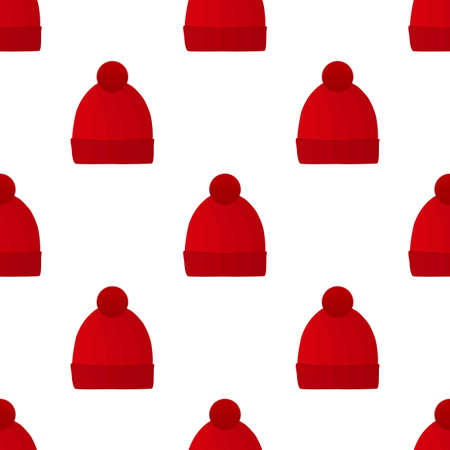 Colored pattern winter hats beanie, beautiful caps in white background. Caps pattern consisting of collection winter hats beanie for wearing. Pattern of design hats, winter caps beanie for weather.のイラスト素材