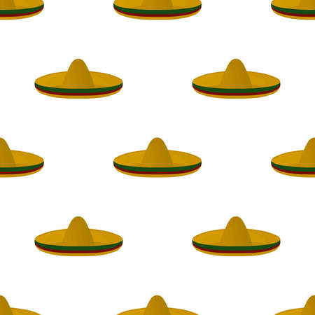 Pattern mexican hats sombrero, beautiful caps in white background. Caps pattern consisting of collection mexican hats sombrero for wearing. Pattern of design hats, caps mexican sombrero for weather.のイラスト素材