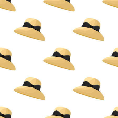 Illustration on theme colored pattern hats straw, beautiful caps in white background. Caps pattern consisting of collection hats straw for wearing. Pattern of design hats, caps straw for weather.のイラスト素材
