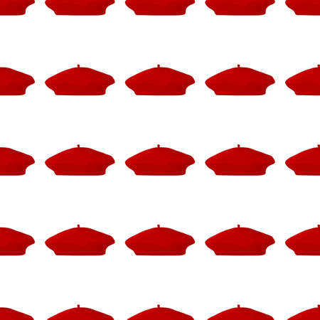 Illustration on theme colored pattern hats beret, beautiful caps in white background. Caps pattern consisting of collection hats beret for wearing. Pattern of design hats, caps beret for weather.のイラスト素材