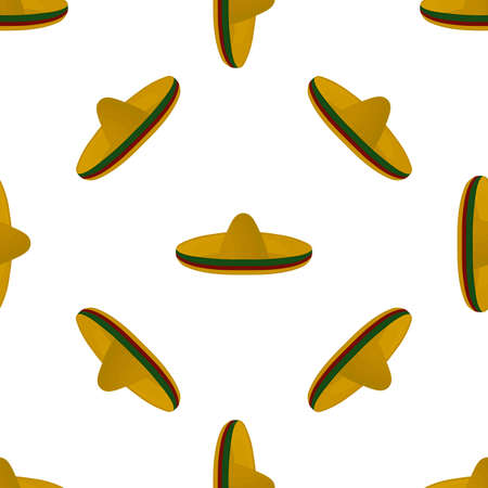 Pattern mexican hats sombrero, beautiful caps in white background. Caps pattern consisting of collection mexican hats sombrero for wearing. Pattern of design hats, caps mexican sombrero for weather.のイラスト素材