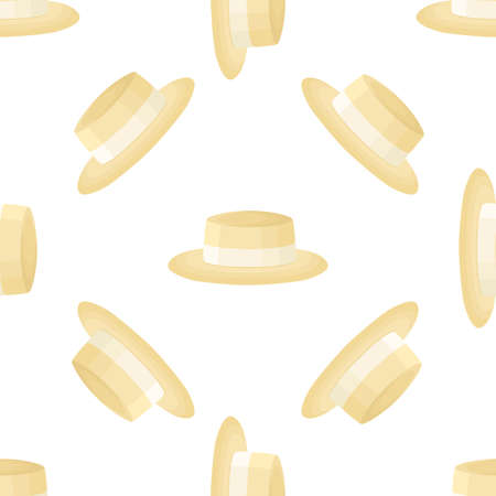 Illustration on theme colored pattern hats straw, beautiful caps in white background. Caps pattern consisting of collection hats straw for wearing. Pattern of design hats, caps straw for weather.のイラスト素材