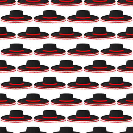 Pattern mexican hats sombrero, beautiful caps in white background. Caps pattern consisting of collection mexican hats sombrero for wearing. Pattern of design hats, caps mexican sombrero for weather.のイラスト素材