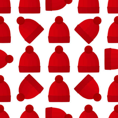 Colored pattern winter hats beanie, beautiful caps in white background. Caps pattern consisting of collection winter hats beanie for wearing. Pattern of design hats, winter caps beanie for weather.のイラスト素材