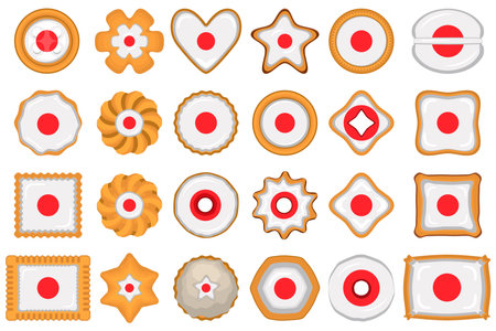 Homemade cookie with flag country Japan in tasty biscuit, cookie consist of sign flag country Japan on natural biscuit, fresh biscuit cookie with flag country Japan it new collectible sweet taste foodのイラスト素材