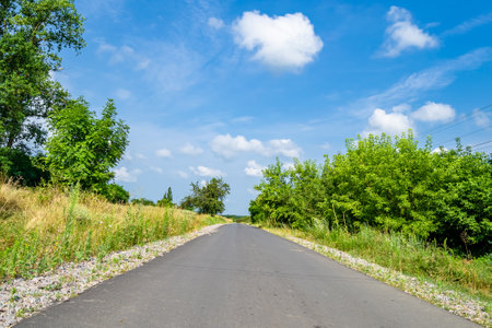 Beautiful empty asphalt road in countryside on colored background, photography consisting of new empty asphalt road passing through countryside, empty asphalt road for speed car in foliage countrysideの写真素材
