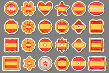 Homemade cookie with flag country Spain in tasty biscuit, cookie consist of sign flag country Spain on natural biscuit, fresh biscuit cookie with flag country Spain it new collectible sweet sugar foodのイラスト素材