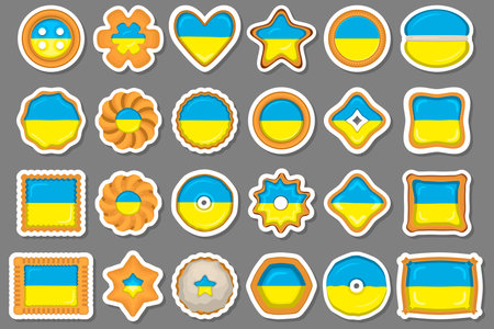Homemade cookie with flag country Ukraine in tasty biscuit, cookie consist of sign flag country Ukraine on natural biscuit, fresh biscuit cookie with flag country Ukraine it collectible sweet new foodのイラスト素材