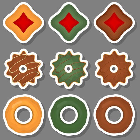 Big set homemade cookie different taste in pastry biscuit, large kit cookie consist of collectible natural tasty food biscuit it pastry accessory, fresh pastry biscuit from sweet cookie to breakfastのイラスト素材