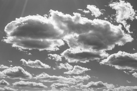 Photography on theme white cloudy sky in unclear long horizon, photo consisting of light cloudy...