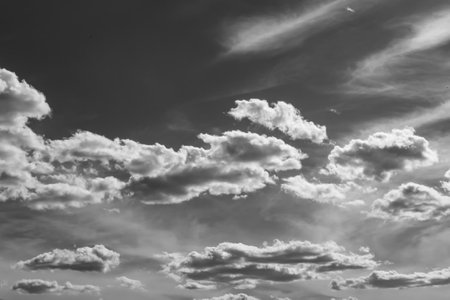 Photography on theme white cloudy sky in unclear long horizon, photo consisting of light cloudy foggy sky on horizon without people, misty cloudy sky at hazy horizon this is beautiful natural natureの写真素材