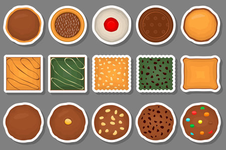 Big set homemade cookie different taste in pastry biscuit, large kit cookie consist of collectible natural tasty food biscuit it pastry accessory, fresh pastry biscuit from sweet cookie to breakfastのイラスト素材