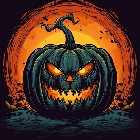 Big orange scary pumpkin on holiday Halloween, AI generatedの素材