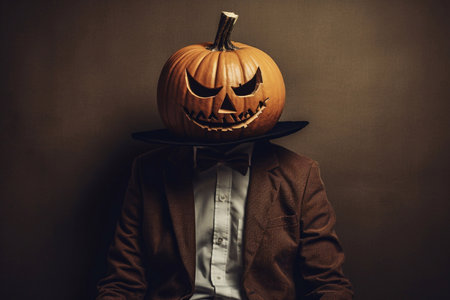 Big scary pumpkin on holiday Halloween, AI generatedの素材