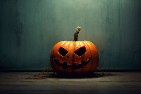 Big scary pumpkin on holiday Halloween, AI generatedの素材