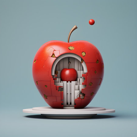 Juicy delicious bright apple lies on a beautiful plate, Ai generatedの素材