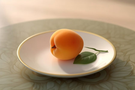 Juicy delicious bright apricot lies on a beautiful plate, Ai generatedの素材