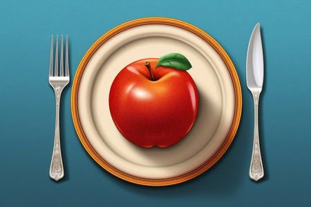 Juicy delicious bright apple lies on a beautiful plate, Ai generatedの素材