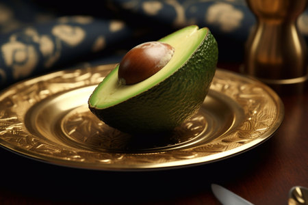 Juicy delicious bright avocado lies on a beautiful plate, Ai generatedの素材