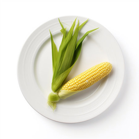 Juicy delicious food corn lies on beautiful plate, Ai generatedの素材