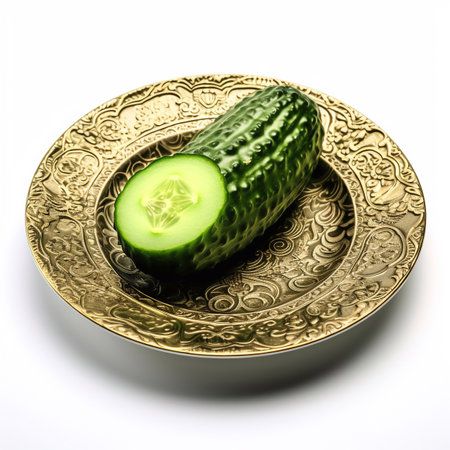 Juicy delicious food cucumber lies on beautiful plate, Ai generatedの素材