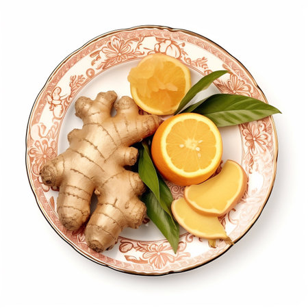 Juicy delicious food ginger lies on beautiful plate, Ai generatedの素材