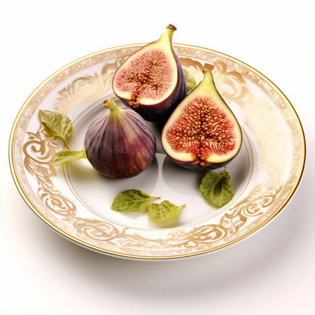 Juicy delicious food fig lies on beautiful plate, Ai generatedの素材