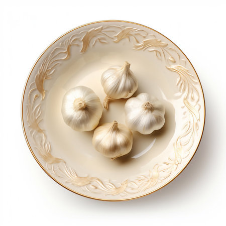 Juicy delicious food garlic lies on beautiful plate, Ai generatedの素材