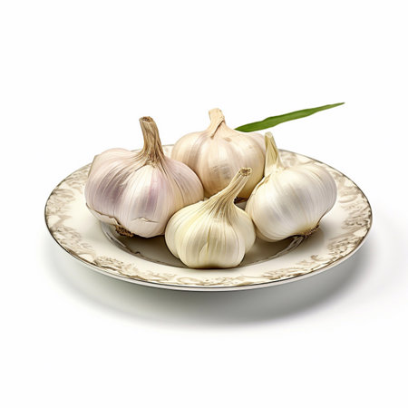 Juicy delicious food garlic lies on beautiful plate, Ai generatedの素材