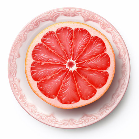 Juicy delicious food grapefruit lies on beautiful plate, Ai generatedの素材