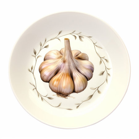 Juicy delicious food garlic lies on beautiful plate, Ai generatedの素材