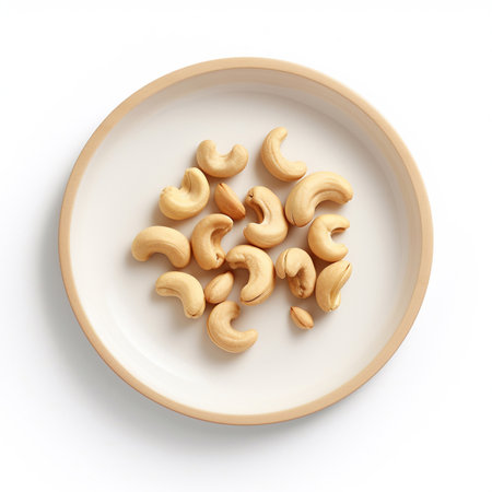 Juicy delicious nut cashew lies on beautiful plate, Ai generatedの素材