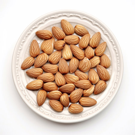Juicy delicious nut almond lies on beautiful plate, Ai generatedの素材