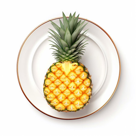 Juicy delicious food pineapple lies on beautiful plate, Ai generatedの素材