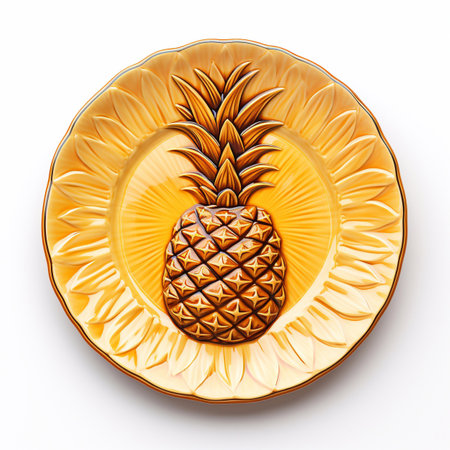 Juicy delicious food pineapple lies on beautiful plate, Ai generatedの素材
