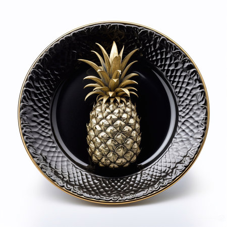 Juicy delicious food pineapple lies on beautiful plate, Ai generatedの素材