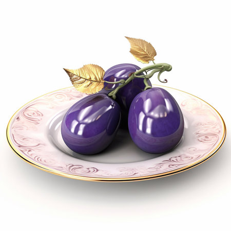 Juicy delicious food plum lies on beautiful plate, Ai generatedの素材