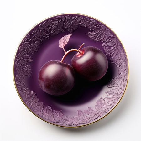 Juicy delicious food plum lies on beautiful plate, Ai generatedの素材