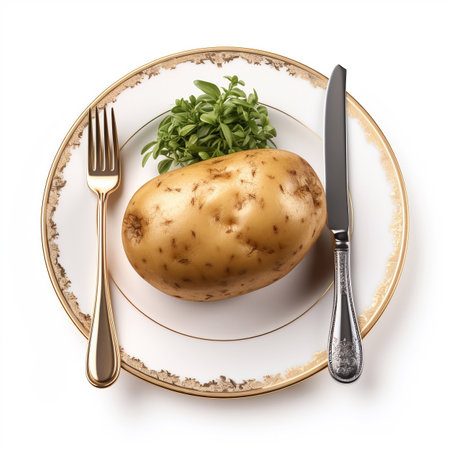 Juicy delicious food potato lies on beautiful plate, Ai generatedの素材
