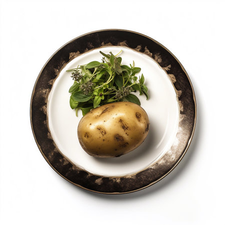 Juicy delicious food potato lies on beautiful plate, Ai generatedの素材