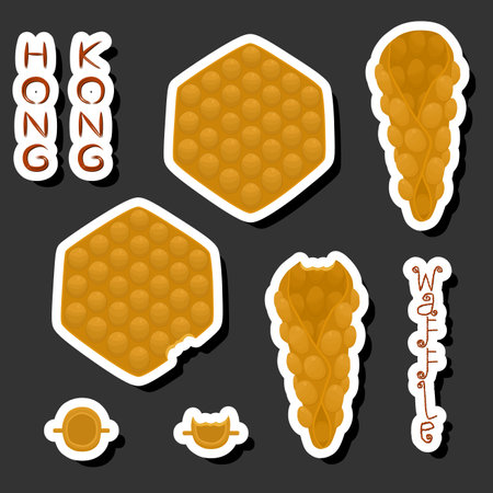 Illustration on theme big kit different types cone waffle with bubbles for dessert biscuit, waffle consisting of tasty cone shaped biscuit in bubbles, cone waffle from bubbles it natural sweet biscuitのイラスト素材