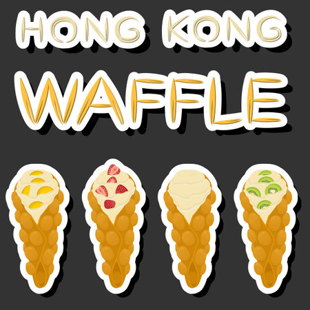 Illustration on theme big kit different types cone waffle with bubbles for dessert biscuit, waffle consisting of tasty cone shaped biscuit in bubbles, cone waffle from bubbles it natural sweet biscuitのイラスト素材