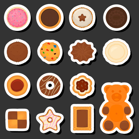 Illustration on theme fresh sweet tasty cookie of consisting of various ingredients, cookie of different edible food, design cookie this cool meal for restaurant, cafe and barのイラスト素材