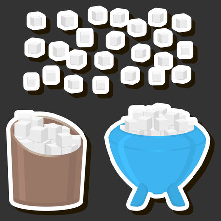 Illustration on theme tasty sweet sugar for restaurant menu, white food product consisting of small grains sand sugar for adding to different dishesのイラスト素材