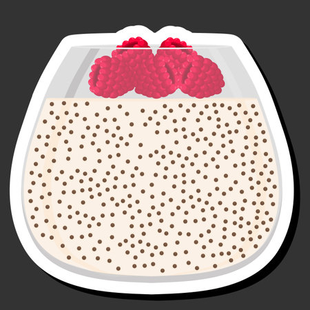 Illustration on theme fresh sweet tasty pudding of consisting of various ingredients, pudding of different edible food, design pudding this cool meal for restaurant, cafe and barのイラスト素材